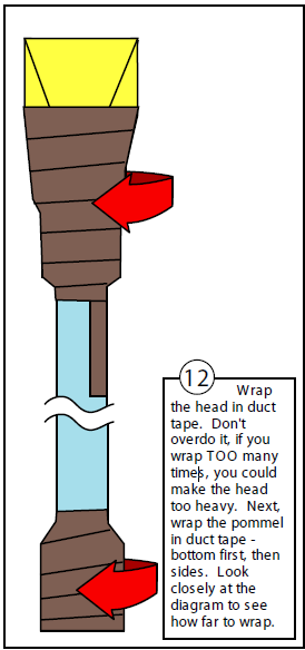 Diagram of Step 12: wrapping the head and pommel in duct tape